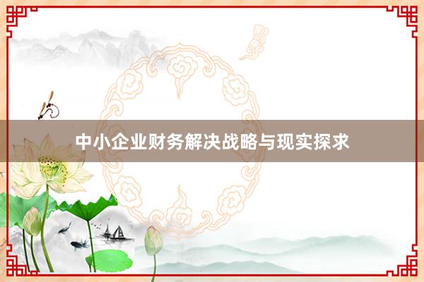 中小企业财务解决战略与现实探求